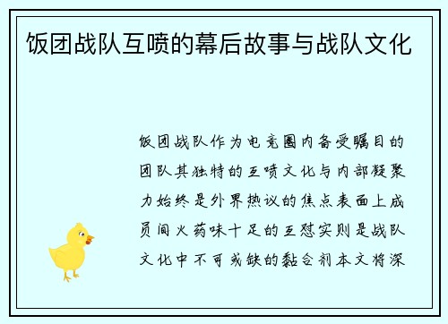 饭团战队互喷的幕后故事与战队文化